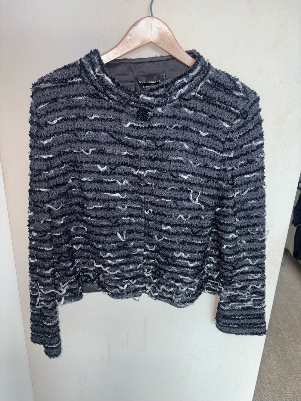 St. John COUTURE Black & Gray Textured Bouclé Jacket